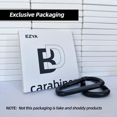 Black carabiners and packaging for Heavy Duty Carabiner Clip 860 Lbs Capacity 3 Inch D Shape Hook For Hammocks Camping Hiking