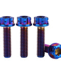 Four Pack M4X15MM Grade Five Titanium Torx Flange Bolts Burnt Blue Finish with precise cut threads and smooth assembly.