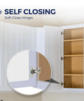 Satin Nickel Soft Close Cabinet Hinges Half Inch Overlay 60 Pack Smooth Operator Hardware on cabinet door interior view.