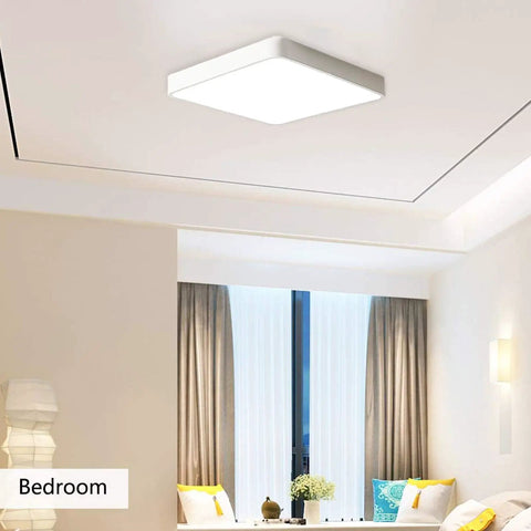 Square LED Flush Mount Ceiling Light 15.7 Inch 36W Modern Ceiling Lamp With Cool White 6500K in bedroom with white finish