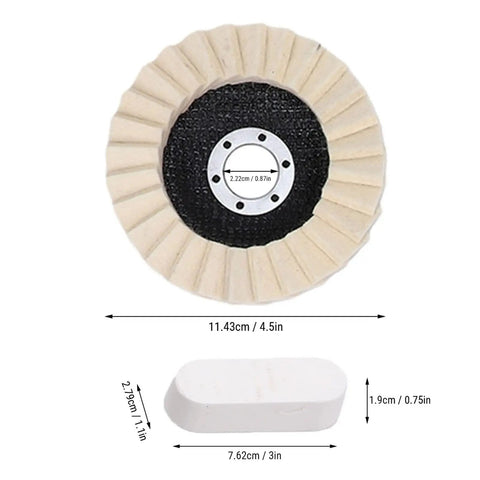 Yosoo Health Gear Pro Wool Polishing Wheel Kit With Angle Grinder And Three Color Compound Set For Metal Mirror Finish Buffing Tool, 4.5 inch wool wheel.