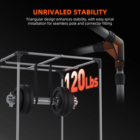 Frame detail of 2.3x2.3 Ft Grow Tent Kit showing 120 lbs weight capacity with spiral joint connection.