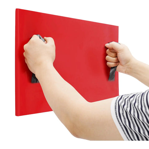 Person holding Lightweight Workhorse PU Concrete Stamp Mat With Handy Handles For Seamless Floor And Wall Stamping Cement Stamp Tool