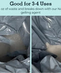 Go Anywhere Portable Toilet Kit For Camping And Travel With NASA Gelling Powder Gel Waste Bag System showing gelling agent process