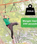 Child swinging on 3 Pack Ninja Monkey Bars Obstacle Course Set With Wood And Rope Trapeze Swing Attachments 250 Lb Capacity Built Tough For Backyard Ninja Line Slackline Training For Kids And Teens Black installed in backyard.