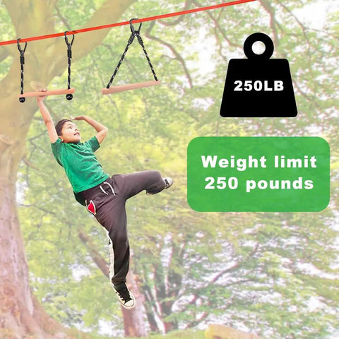 Child swinging on 3 Pack Ninja Monkey Bars Obstacle Course Set With Wood And Rope Trapeze Swing Attachments 250 Lb Capacity Built Tough For Backyard Ninja Line Slackline Training For Kids And Teens Black installed in backyard.