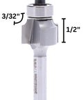 Carbide Tipped Roundover Router Bit With Three Thirty Second Radius Eleven Sixteenths Inch Diameter One Quarter Inch Shank One Half Inch Cutting Length For Smooth Rounded Wood Edges Ideal For DIY Woodworking Projects shown with dimensions
