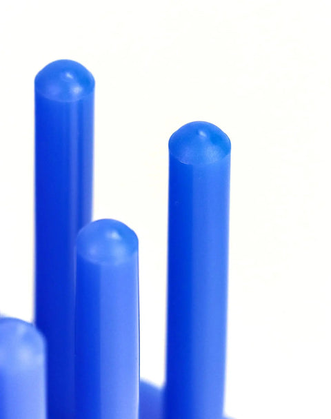Close-up of blue spikes on Must-Have Test Tube Drying Rack Set, 66-Position Plastic Spike Rack For 12 To 16 mm Tubes, 2 Pack In Blue
