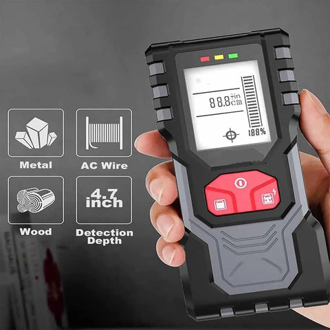 Ace Digital Stud Finder Wall Scanner With Backlit Screen shows features for wood, metal, AC wire detection depth 4.7 inch.