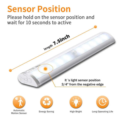 Diagram of Motion Sensing LED Light 10 LED Under Cabinet Battery Powered Wireless Stick On Night Light 3 Pack With Magnetic