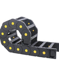 Rock Solid Cable Drag Chain Carrier One Meter Long 80X100Mm Bridge Style Open Both Ends Ultra Flexible Wear Resistant Track, black with yellow accents.