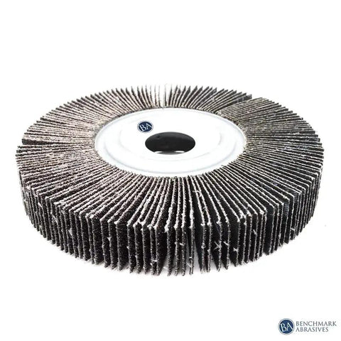 6 Inch Aluminum Oxide Flap Wheel With 1 Inch Arbor For Bench Grinders 240 Grit Sander Disc showing layered design for effective grinding