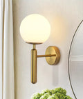Milk Glass Globe Wall Sconce With Brushed Brass Body In Mid Century Modern Gold Finish Wall Light For Vanity Bathroom Bedroom And Hallway Perfect For Hallways Bathrooms And Vanities Easy To Install And Dimmable Compatible