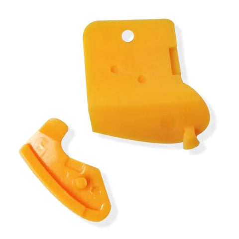 Pro Grade Nylon Tire Changer Inserts Kit for Duck Head Mounts, yellow rim protector and demount fitting head in close-up view