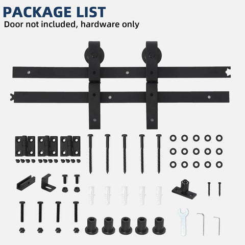 Heavy Duty Bi Fold Barn Door Hardware Kit For Double Doors 3 Foot Track System components spread out