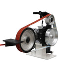 Heavy Duty 71 Inch Desktop Belt Sander Workhorse Featuring A Rock Solid 2200W Motor With Stepless Speed Control And Three Swappable Grinding Wheels For Killer Woodworking Projects showcasing its motor and belt.