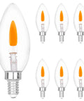 Flicker Flame E12 Base Candelabra Bulbs C35 Flame Tip Crystal Clear Glass With Orange Glow For Halloween Decor Spooky Vibe 6 Pack