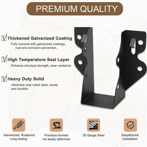 Twenty Piece 2x4 Joist Hanger Set With Black Powder Coated Finish And 18 Gauge Galvanized Steel, showcasing heavy-duty solid design.