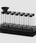 14 Piece Airtight Glass Coffee Bean Storage Tubes With Solid Stand And Hopper Featuring One Way Exhaust Valve Keeps Your Daily Grind Pretty Slick For That Weekend Home Bar Session Countertop Flex arranged in black stand.