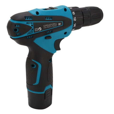 Tough As Nails 12V Cordless Drill Packed With A Sleek 1300mAh Lithium Battery Two Fast Speed Modes And A Bright Built In Led Work Light side view showing keyless chuck and ergonomic handle