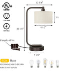 Dimensions of Bedside Table Lamp With USB Port, Modern Dark Bronze Desk Lamp With Linen Fabric Drum Shade in inches.