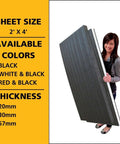 Kaizen Foam Sheet For Tool Organizers And Storage, Pro Grade Customizable Inserts To Create Snug Tool Fits And Prevent Scratches, Keep Gear Neat In Any Toolbox, Cabinet, Or Workbench, 57mm Thick, 2 By 4 Sheet, Black And Red shown with features