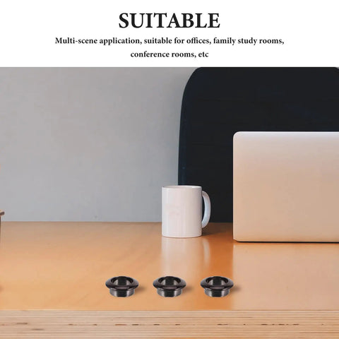 Cool Healifty 20 Pack Black Round Desk Cable Hole Cover Grommet Kit for office desk cable management, black plastic, 3 shown
