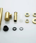 Deep Gold Polished Brass Contemporary Round Bottle P Trap Kit For 1 And A Quarter Inch Sink Drain Titanium Gold Finish Rust Resistant Easy Install Modern Basin Waste Drain components displayed.
