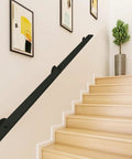 Rock Solid Black Metal Wrought Iron Stair Railing With Modern Wall Mount Handrail For Indoor And Outdoor Use Hella Tough Banister offering safety on wooden stairs.