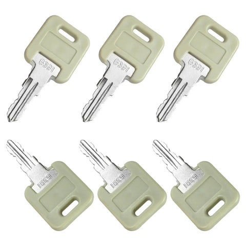 Six Key Set G391 G-391 RV Keys for Motorhome Trailer Camper and Baggage Door Locks shown in close-up view