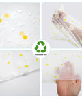 Stash And Pack Travel Storage Bags For Clothes And Gear Clear Reusable Ziplock Pouches Waterproof Resealable Luggage Organizer Set 5 Sizes 30 Pieces For Clothes Towels Shoes Cosmetics, showing close-up views of daisy-patterned, resealable design.