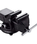 Heavy Duty Bench Vise 4 Inch Clamp On Workholding Tool For Rock Solid Secure Woodworking And Metalworking Projects Attaches To Tables Up To 2 Inches Thick Built For Home Shops Or Pros. Black 4-inch clamp-on bench vise with handle