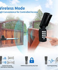 Wireless mode of Universal Wireless and Wired Keypad for Gate Opener TC188 Keyless Entry Panel in use on a wooden gate.