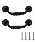 Black Zinc Alloy Cabinet Ring Pull Handles Set Of 2 With Screws, Vintage Drawer Pulls For Furniture And Cabinets