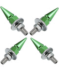 Premium Aluminum Spike License Plate Screws And Anti Theft Bolts Set with green aluminum spikes and heavy duty metal hardware.