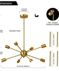8 Light Sputnik Chandelier In Brushed Brass Pendant Lighting For Mid Century Modern Gold Starburst Ceiling Fixture dimensions chart