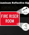 Heavy Duty Rustproof Aluminum Fire Riser Room Signs Two Pack 10x7 inch, featuring reflective red surface for visibility.