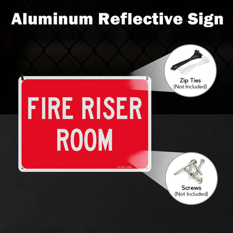 Heavy Duty Rustproof Aluminum Fire Riser Room Signs Two Pack 10x7 inch, featuring reflective red surface for visibility.