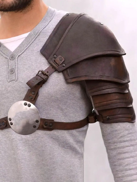 Single Shoulder Pauldron Armor In PU Leather Medieval Viking Gladiator Style With Rivet Detailing For Cosplay LARP And Stage Battles