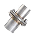 Stainless Steel Exhaust Flange Repair Pipe Kit 3 Inch OD with welded joint and bolts for undercarriage muffler installation.