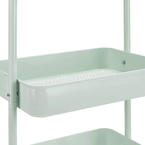 3 Tier Metal Rolling Utility Cart With Deep Mesh Trays And Pivoting Casters, Smooth Operator Kitchen Island Storage Organizer That Slays For Tools, Groceries, And Daily Grind Setup In Mint Green