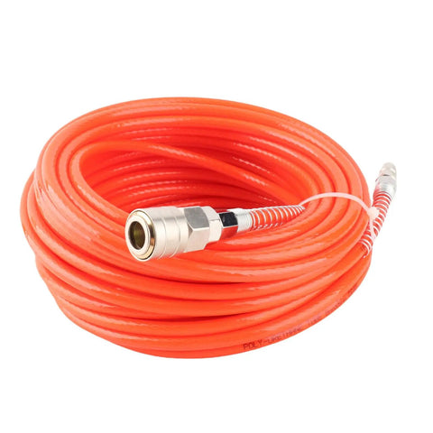 Heavy Duty Air Compressor Hose 20M With One Quarter Inch NPT Connector For Pneumatic Tools Auto Repair Shops Plus Home Garages High Pressure PU Tube 15Bar Handle Tire Inflation Impact Wrench Job Sites Workshop Beast Top Tier Pro Grade Build Red coiled hose with metal NPT fittings