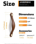 Leather Drawer Pulls 5 Pack, 5 Inch 128mm Leather Handles for Cabinets with size dimensions and screws included.