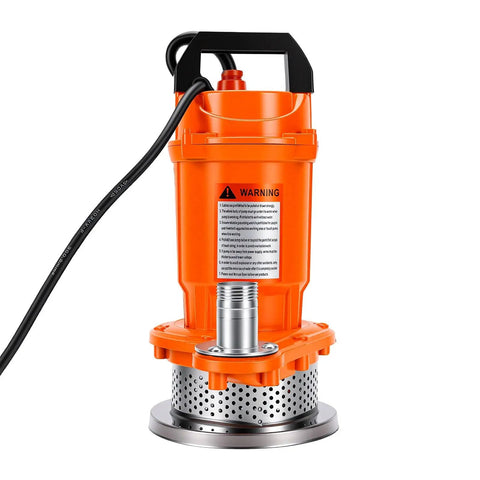 Heavy Duty Submersible Sump Pump 6000 Gallons Per Hour Stainless Steel Workhorse For Basement Flood Control Pool Draining And Property Site Water Control With Dependable Us Plug, orange housing with stainless steel base.