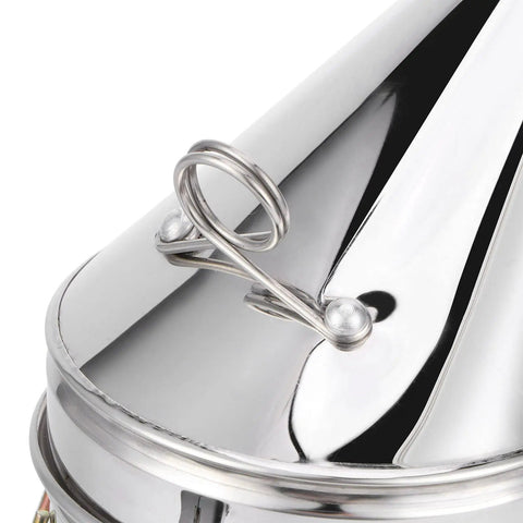 Close-up of Heavy Duty Stainless Steel Electric Beekeeping Smoker With Heat Shield, showing the stainless steel cone top detail.