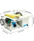750W Mini Table Saw And Jewelry Polishing Grinder Five In One Tool with dimensions and visible grinder wheel