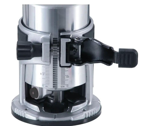 Close-up of the control mechanism on Dope Compact Palm Router With Trimmer And Fixed Base, Variable Speed Laminate Router For Woodworking.