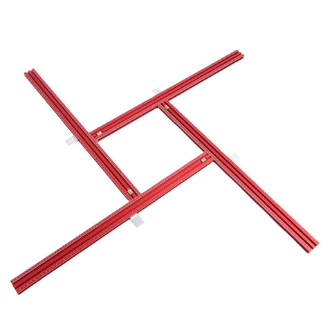 Adjustable Router Template With 800 Millimeter Square Frame, Aluminum Alloy Rail Guide System, Track Saw Joining Set laid out in a square configuration.
