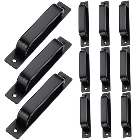 Matte Black 6 Inch Cabinet Handles Set Of 12 With Base Plate Aluminum Alloy Construction Heavy Duty Drawer Pulls For Kitchen Cabinets Windows And Doors Rust Resistant And Built To Last arranged in a grid