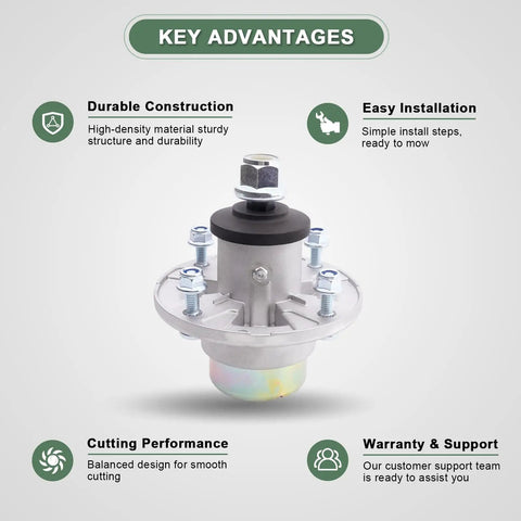 Front view of spindle assembly swap out for 42 inch 48 inch and 54 inch decks fits ZTrak and S Series lawn tractors with features.